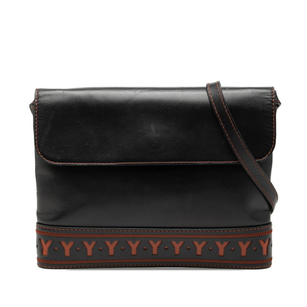 Saint Laurent Y-cut Shoulder Bag, Black and Orange Leather, Women's.
